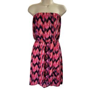 EXPRESS Strapless Tube Dress Easter Pink Chiffon Aztec Tribal 90s Party Womens S